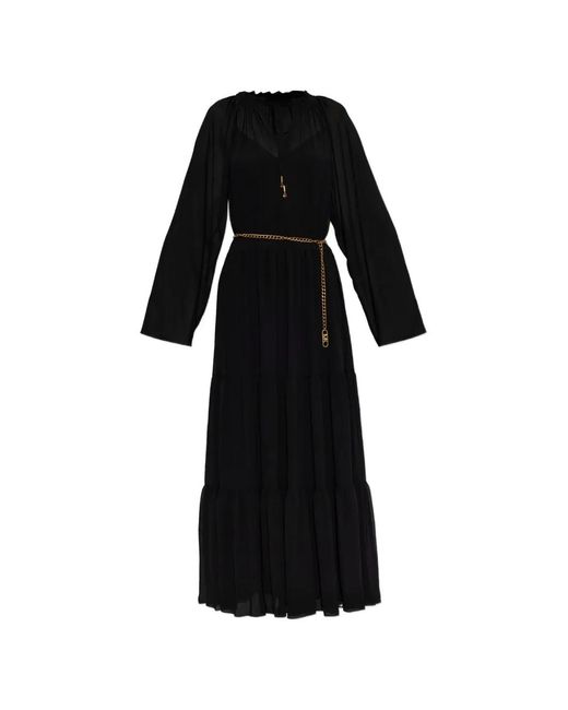 MICHAEL Michael Kors Black Belted Tiered Maxi Dress