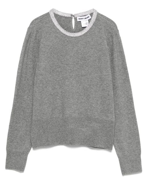 DKNY Gray Crystal-Embellished Sweater