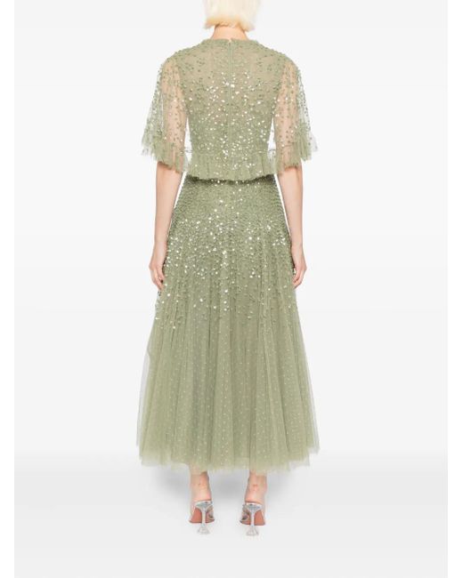 Needle & Thread Green Dappled-Sequin Dress