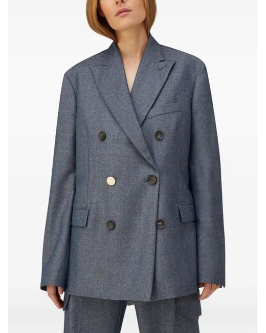 RETORI Blue Double-Breasted Peak-Lapel Wool Blazer