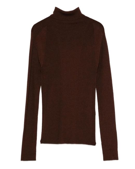 Women's Brown Ribbed Turtleneck Sweater