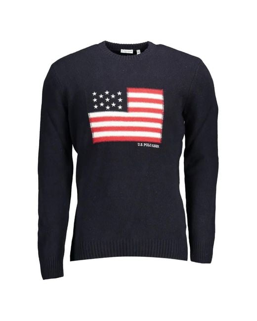 U.S. POLO ASSN. Blue Flag-Intarsia Crew-Neck Sweater for men