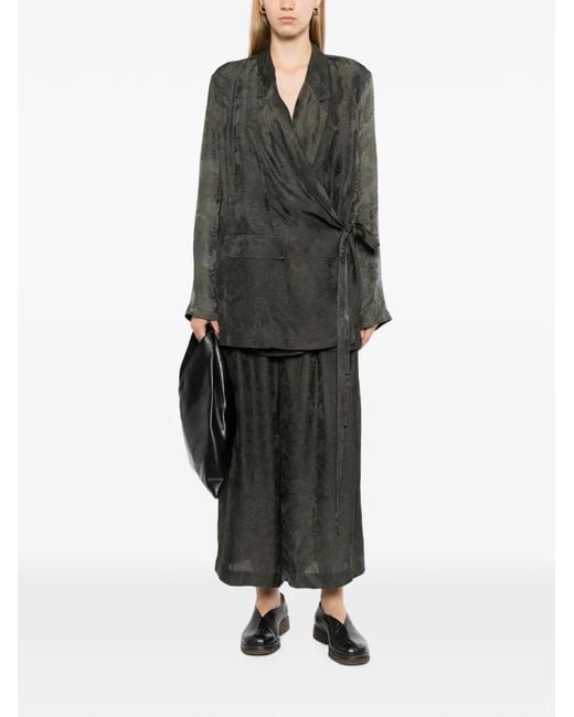Uma Wang Gray Damask-Pattern Wrap Jacket