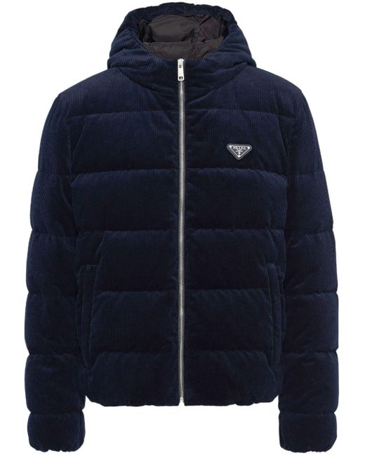 Prada Blue Logo-Plaque Quilted Corduroy Jacket for men