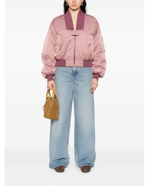 Chloé Pink Zip-Up Cropped Bomber Jacket
