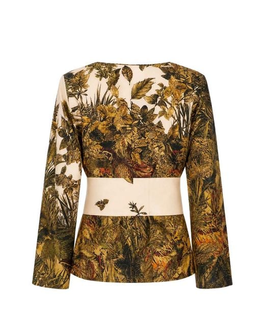 Co.Go Natural Leaf-Print Belted Blouse