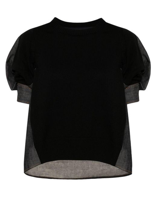 Sacai Black T-Shirt in Colour-Block-Optik