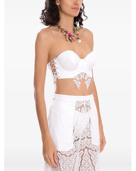 Amir Slama White X Jade Picon Lace-Detail Top