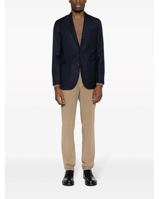 Barba Napoli Blue Notcheded-Lapel Virgin Wool Blazer for men