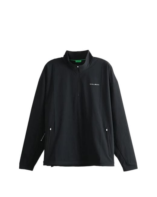 Malbon Golf Black Quarter-Zip Logo-Print Sweater for men
