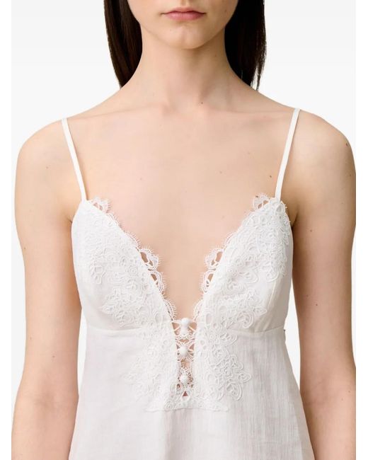 Claudie Pierlot White Lace-Trim Spaghetti-Strap Dress