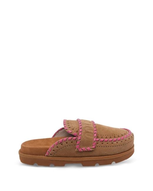 Mou Brown Logo-Embossed Perforated Mules