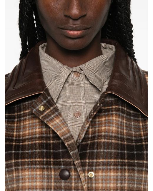 Sandro Brown Checked Leather-Collar Jacket