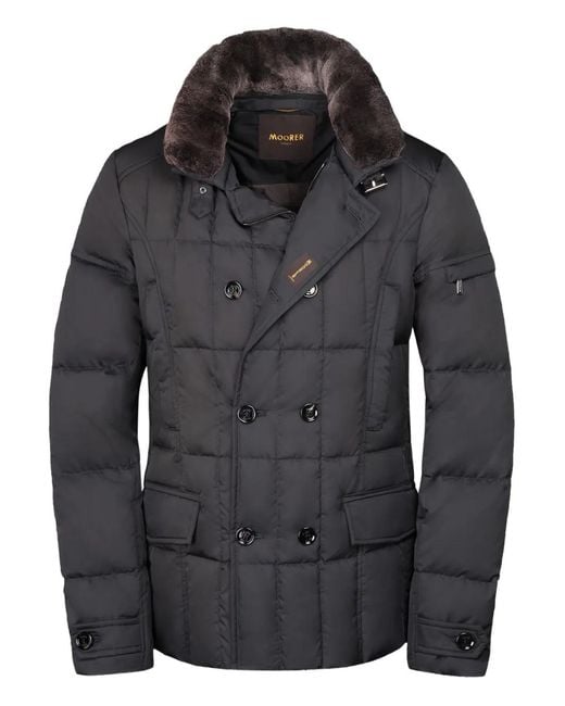 Moorer Black Siro-Km Fur Collar Double-Breasted Jacket for men