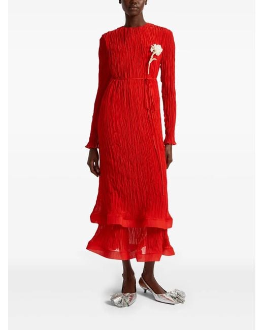 Erdem Red Midikleid Mit Langen Ärmeln