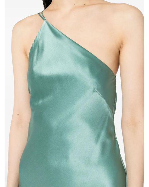 Michelle Mason Green One-Shoulder Bias Gown
