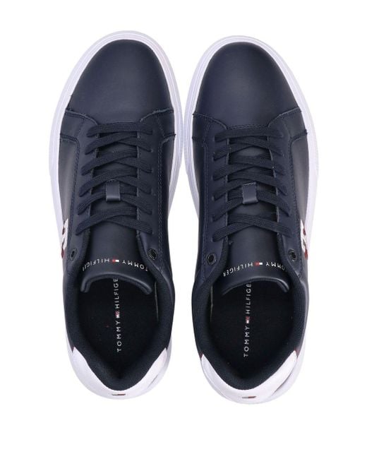 Tommy Hilfiger Leather Monogram-embroidered Lace-up Sneakers in Blue for  Men | Lyst