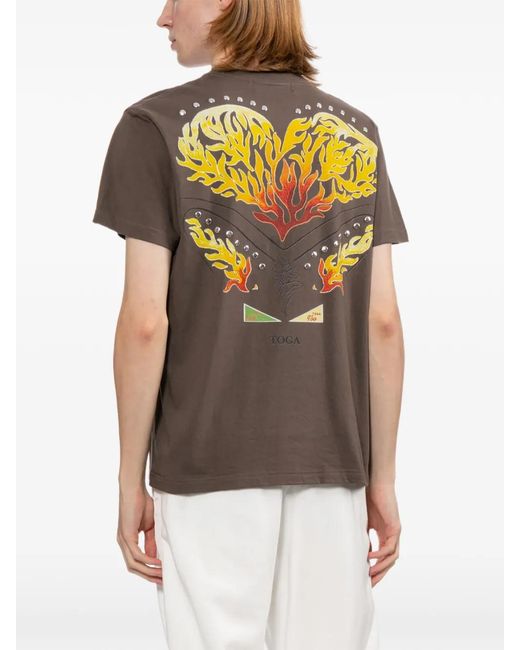 Toga Brown Graphic-Print Studded T-Shirt for men