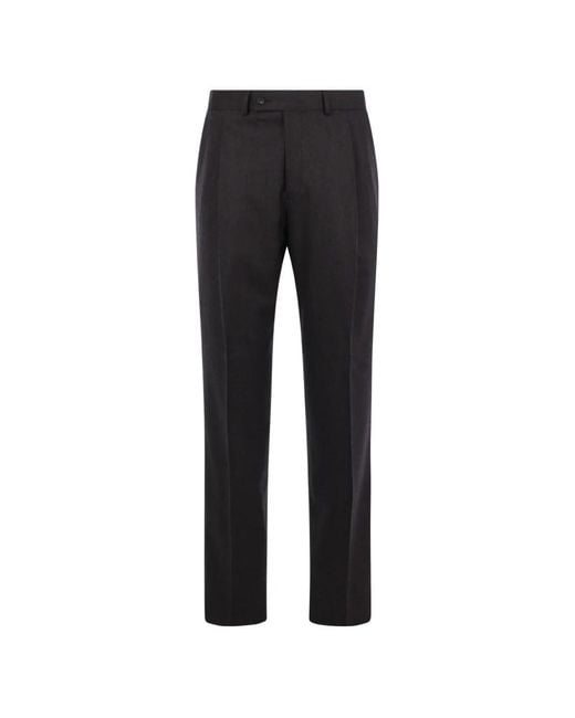 Caruso Black Pressed-Crease Wool Trousers for men