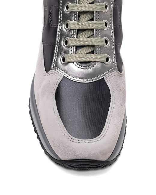 Hogan Gray Interactive Allacciato Metallic-Panel Suede Sneakers