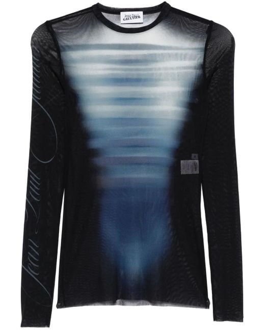 Jean Paul Gaultier Black Mesh-Oberteil mit Le Male-Print