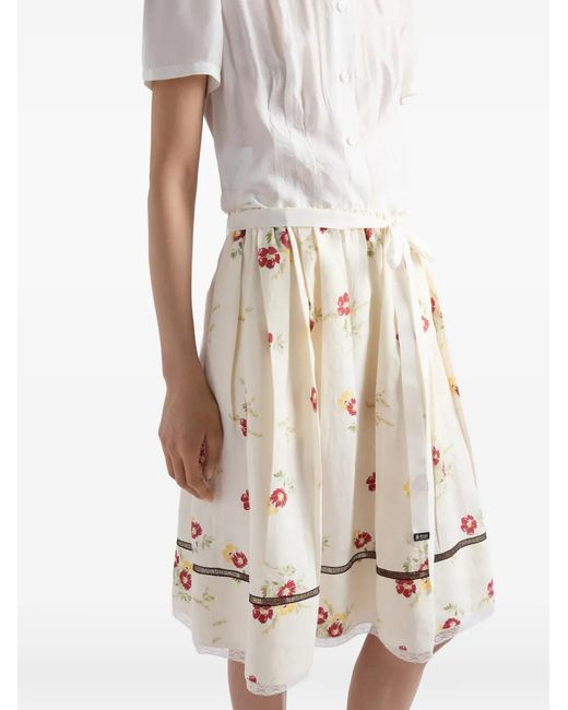 Prada Natural Floral Print Linen Skirt