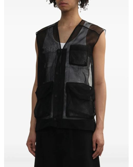 Simone Rocha Black Semi-Sheer Waistcoat for men