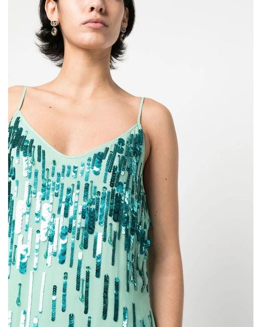 Amen Green Sequin-Embellished V-Neck Gown