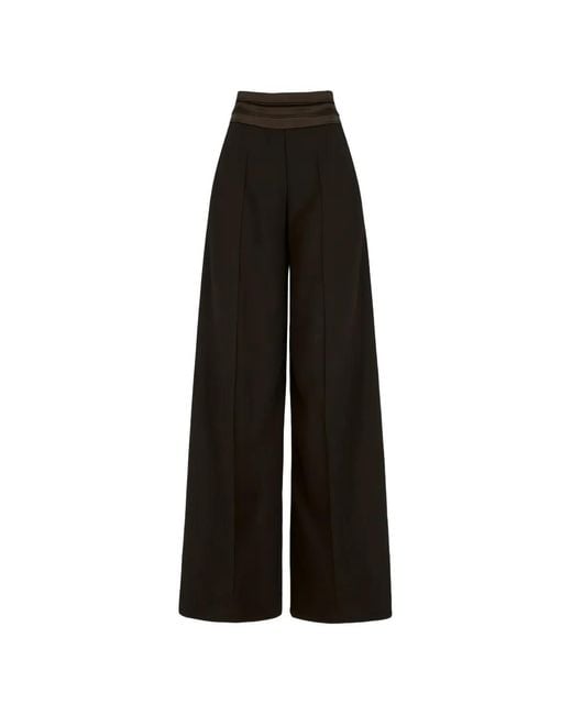 D.exterior Black Pleated-Waistband Wide-Leg Trousers