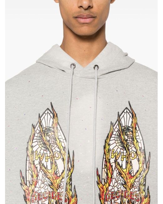 Who Decides War White Flame Glass Zip-up Hoodie for men