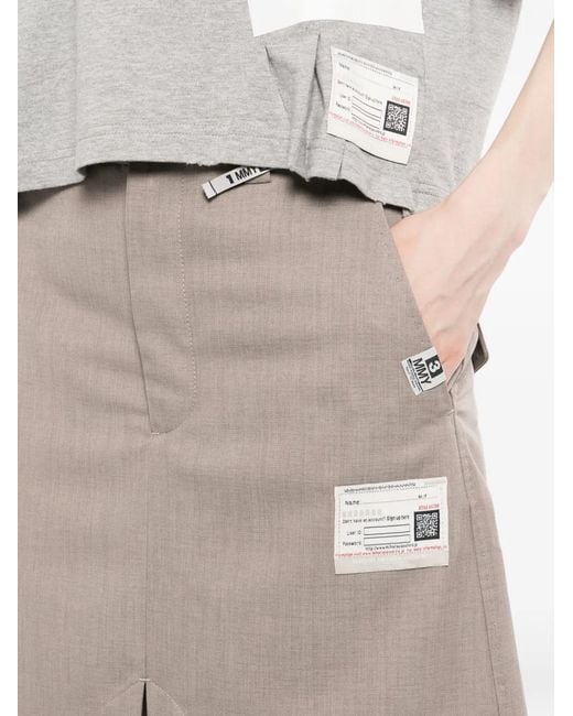Maison Mihara Yasuhiro Gray Logo-Patch Front-Slit Shorts