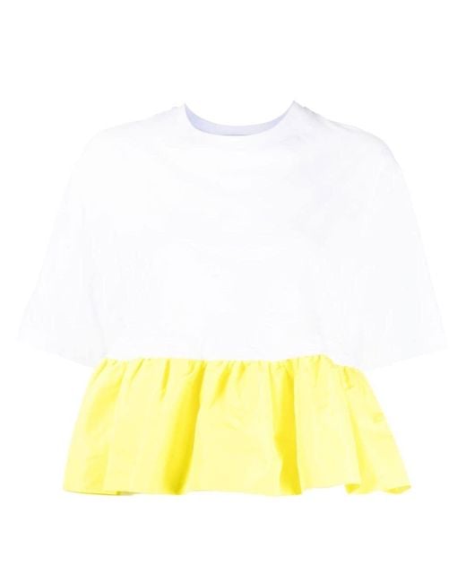 MSGM Yellow Peplum-hem Short-sleeve T-shirt