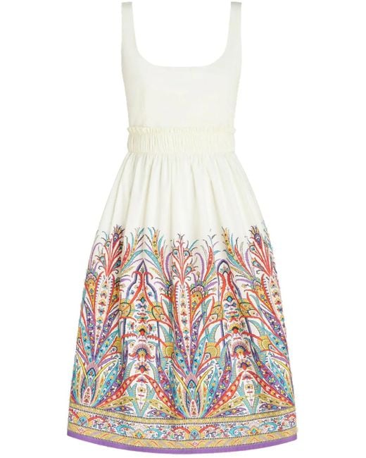 Etro White Midi Dress With Bell Skirt