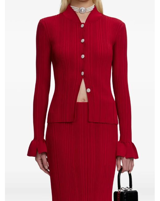 Self-Portrait Red Ruffled Midi Skirt