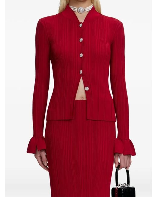 Self-Portrait Red Ruffled Midi Skirt