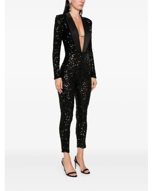Elisabetta Franchi Black Sequin-Embellished Jumpsuit