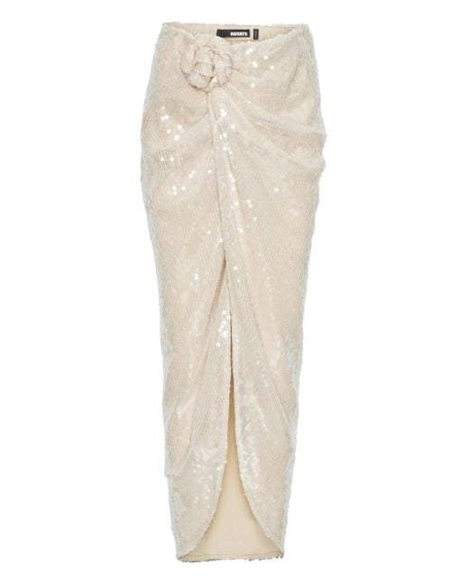 ROTATE BIRGER CHRISTENSEN White Flower-Detail Sequin-Embellished Maxi Skirt