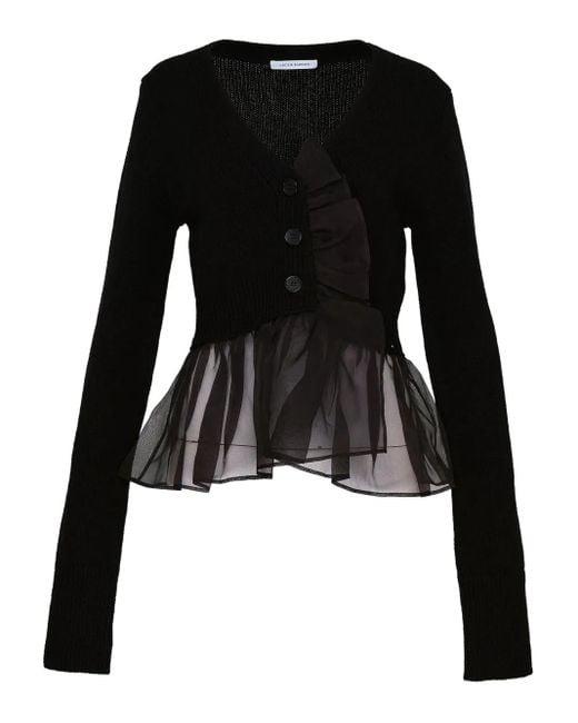 CECILIE BAHNSEN Black Phlox Ruffled Knit Cardigan