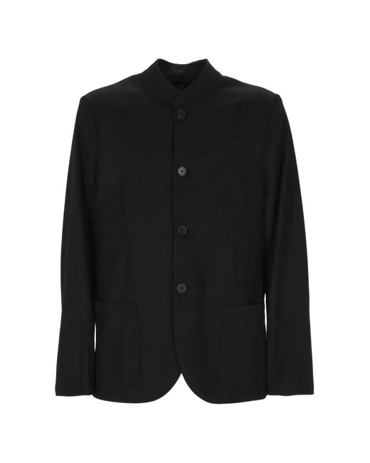 Harris Wharf London Black Nerhru Mandarin-Collar Button-Up Coat for men
