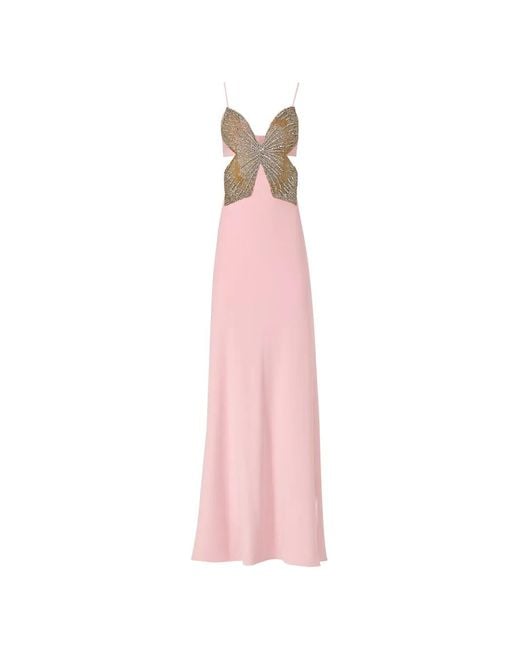 Costarellos Pink Azmira Crystal Butterfly Cut-Out Gown