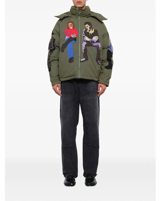 Kidsuper Green Subway Car Patchwork Puffer Jacket for men