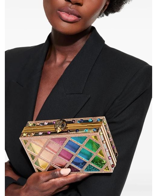 Kurt Geiger Gray Crystal Quilt Box Clutch