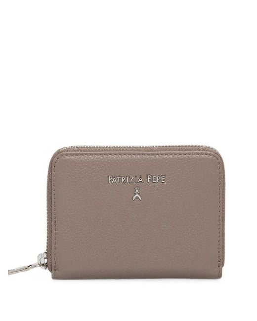 Patrizia Pepe Gray Logo-Plaque Zip-Around Wallet