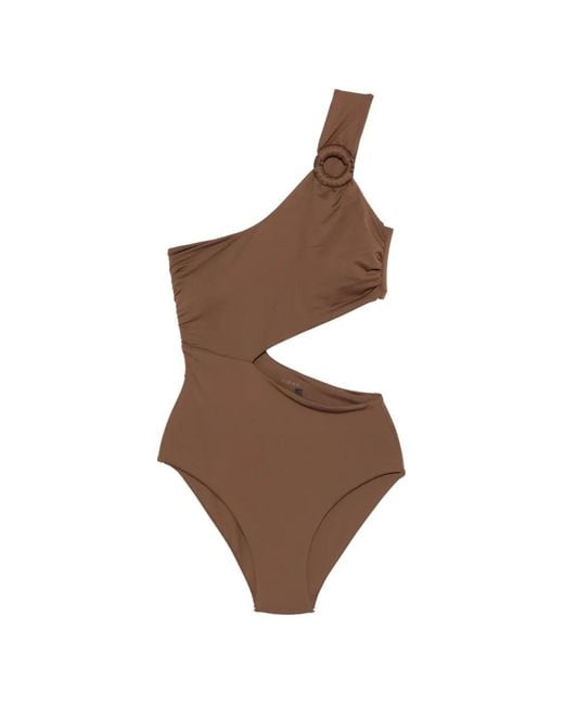 Fisico Brown One-Shoulder Ring Swimsuit