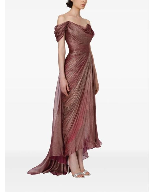 iris serban red dress Clarice Asymmetric-sleeve Draped Maxi Dress