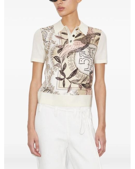 Tory Burch White Silk Front Polo