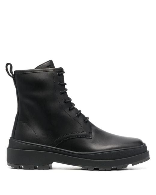 Camper Black Lace-Up Leather Combat Boots