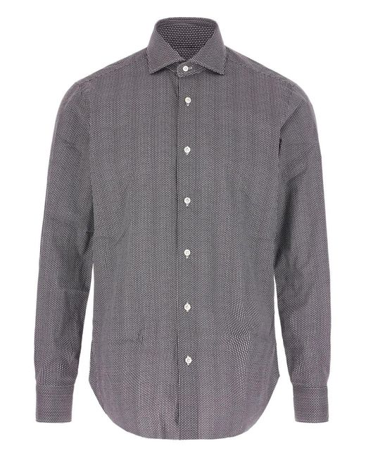 Barba Napoli Gray Micro-Dot Print Shirt for men