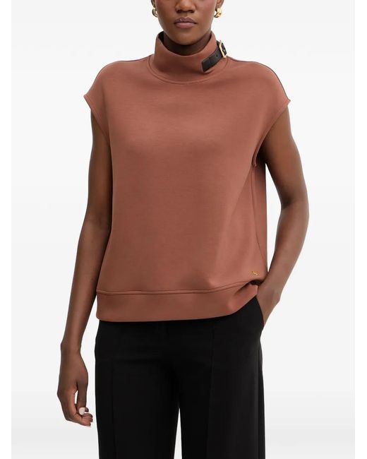 Karl Lagerfeld Black Buckle High-Neck Top
