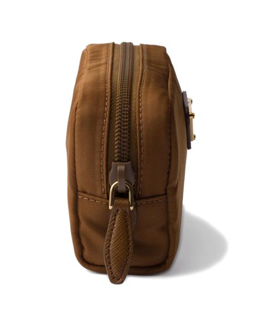 Prada Brown Micro Kosmetiktasche Mit Triangel-Logo